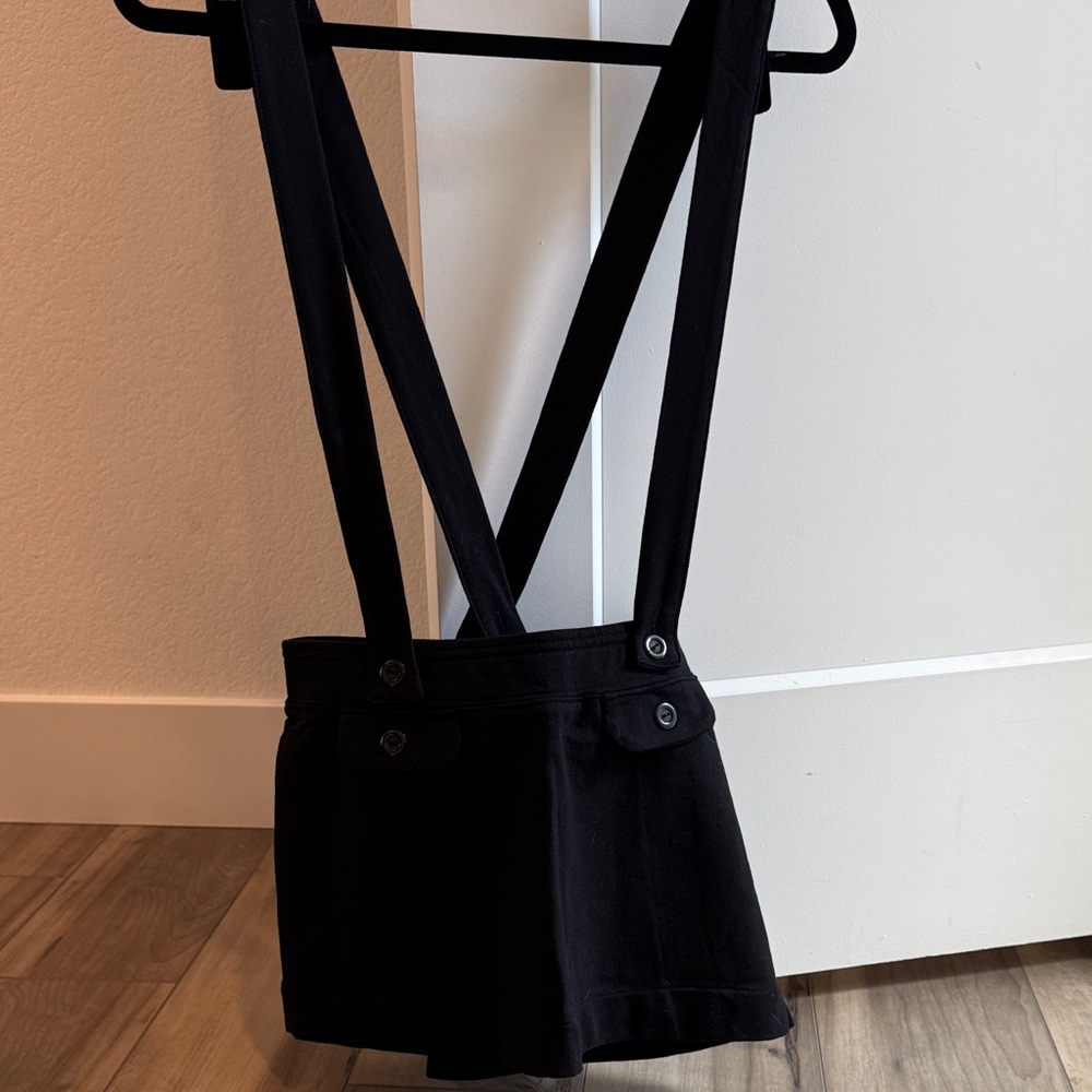 Black Cotton Suspender Skirt with Button Details
